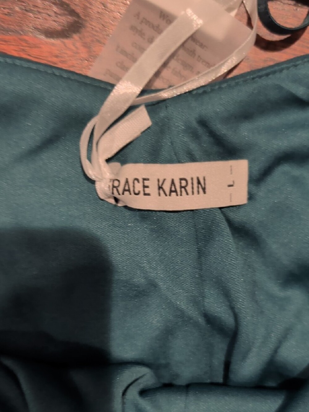 Grace Karin Teal Ruched Midi Dress with Heart Ring - Picture 2 of 12